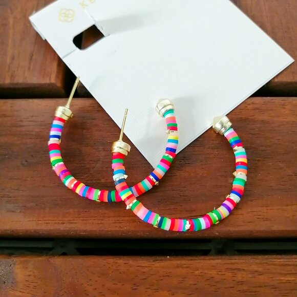 Kendra Scott Reece Gold Small Hoop Earrings Neon Mix - Picture 2 of 4